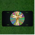 Custom Personalized License Plate Auto Tag With Fancy Colorful Circle Gold Cross
