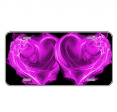 Custom Personalized License Plate Tag Design With Pink Flame Hearts Add Names