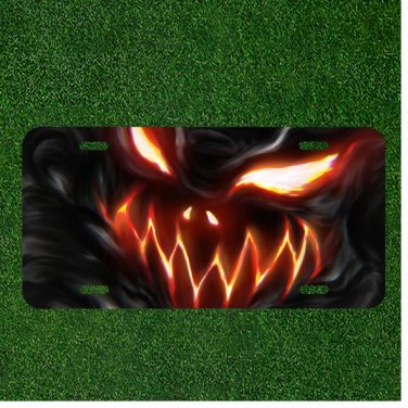 Custom Personalized Auto Tag With Evil Fire Angry Smoke Like Creature