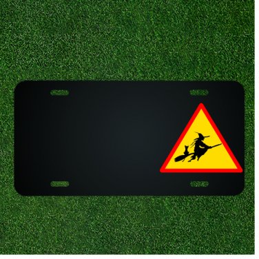Custom Personalized License Plate With Add Names To Witch And Cat Hazard Sign