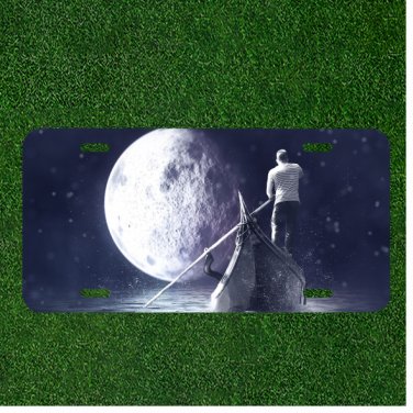 Custom Personalized License Plate Auto Tag With Man On Boat By Moon Design