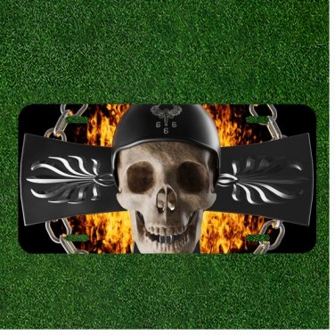 Custom Personalized License Plate Auto Tag With Chain Fire Skul Design Biker NEW