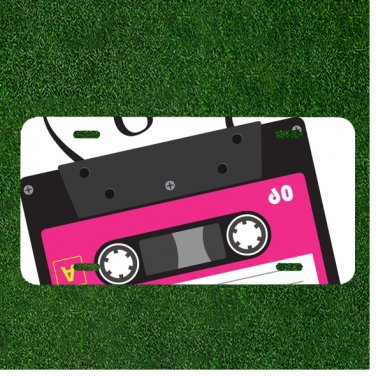 Custom Personalized License Plate Auto Tag With Black And Pink Cassette Tape
