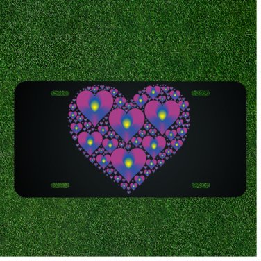 Custom Personalized License Plate Auto Tag With Purple Fancy Hearts In Heart