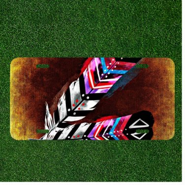 Custom Personalized License Plate Auto Tag With Colorful Fancy Feathers Design