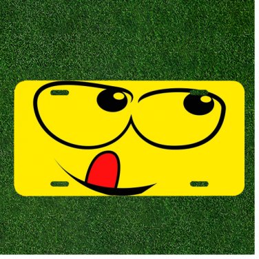 Custom Personalized License Plate Auto Tag With Licky Face Emoji Design