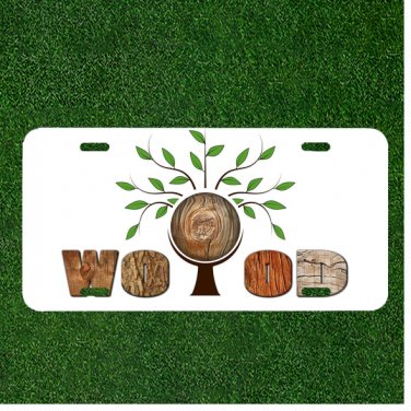 Custom Personalized License Plate Auto Tag With Stunning WOOD Design Tree