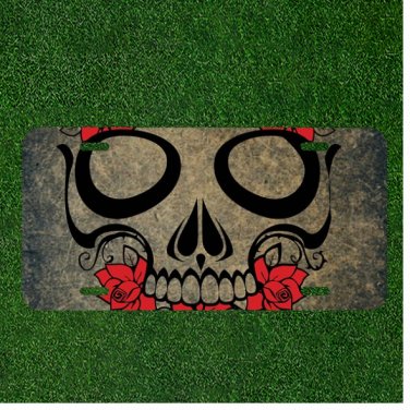 Custom Personalized License Plate Auto Tag With Roses In Skull Teeth Design