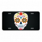 Custom Novelty Aluminum License Plate With Colorful Skull Diamond And Flower