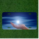 Custom Personalized License Plate Auto Tag With Hand Holding Sun In Sky Design