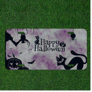 Custom Personalized License Plate Auto Tag With Happy Halloween In Purple