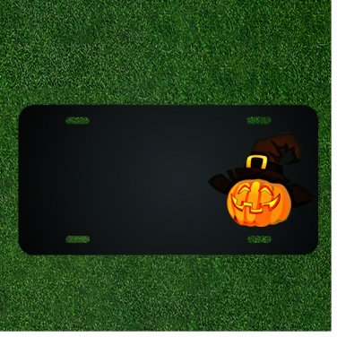 Custom Personalized License Plate With Add Names To Evil Witch Pumpkin Design