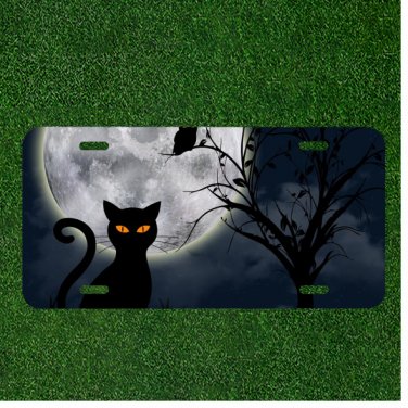 Custom Personalized License Plate Auto Tag With Cat With Orange Eyes By Moon