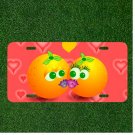 Custom Personalized License Plate Auto Tag With Two Orange Emojis Kissing Hearts