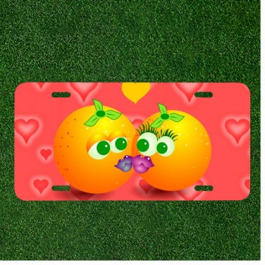 Custom Personalized License Plate Auto Tag With Two Orange Emojis Kissing Hearts