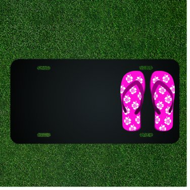 Custom Personalized License Plate With Add Names To Purple Flower Flip Flops NEW