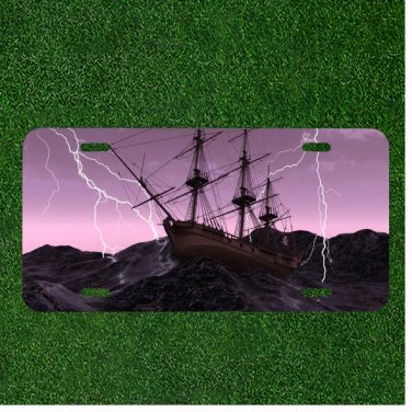 Custom Personalized License Plate Auto Tag With Boat Purple Lightning Design