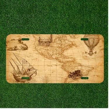 Custom Personalized License Plate Auto Tag With Cool Old School Map Design