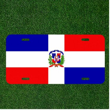 Custom Personalized License Plate Auto Tag With Flag Of The Dominican Republic