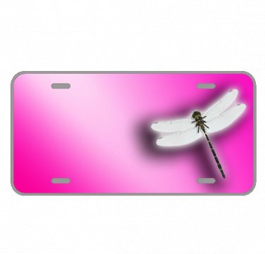 Custom Personalized License Plate Tag With Dragonfly Pink Background Add Names
