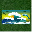 Custom Personalized License Plate Auto Tag With Dolphin Waves And Bird Design