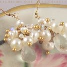 C H L O E - - Gorgeous Rock Crystal, Pearl, Gold, and Swarovski Austrian Crystal Drop Earrings