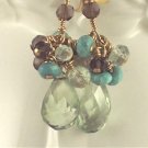 L A Y L A - - Prasiolite, Turquoise, Smoky Quartz, Aquamarine, and Gold Earrings