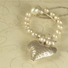 M A R T I N E - - Sterling Silver and White Pearls Heart Pendant on a Sterling Silver Chain