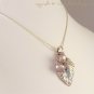 J O L I E - - FIne Silver Hand-Sculpted Leaf, Pearls and Swiss Blue Topaz on a Sterling Silver Chain