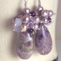 D I A N A - - Lepediolite, Freshwater Pearls, Amethyst, and Sterling Silver Earrings