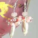V E R O N I Q U E - - Pink Opals, Rose Quartz, Crystal and Sterling Silver Earrings