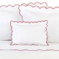 D.Porthault France 2pc Standard Shams 100% Cotton Scalloped White/Red Edge New