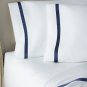 $190 NWT MATOUK LOWELL COTTON PERCALE 2 STANDARD PILLOWCASES WHITE STEEL BLUE