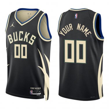 Bucks #00 Custom Name And Number Black Statement Swingman Jersey