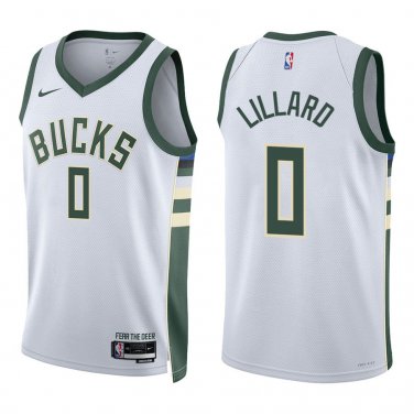 Bucks #0 Damian Lillard White Swingman Jersey