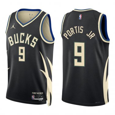 Bucks #9 Bobby Portis Black Statement Swingman Jersey