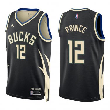 Bucks #12 Taurean Prince Black Statement Swingman Jersey