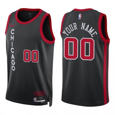 Bulls #00 Custom Name And Number Black City Swingman Jersey