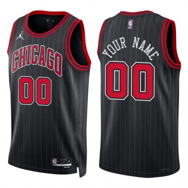Bulls #00 Custom Name And Number Black Stripes Swingman Jersey