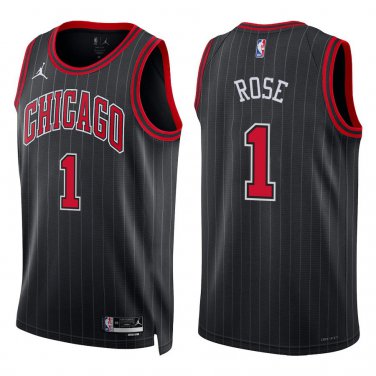 Bulls #1 Derrick Rose Black Stripes Swingman Jersey
