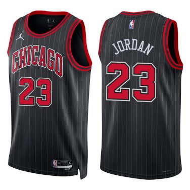 Bulls #23 Michael Jordan Black Stripes Swingman Jersey