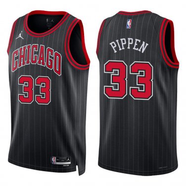 Bulls #33 Scottie Pippen Black Stripes Swingman Jersey