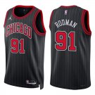 Bulls #91 Dennis Rodman Black Stripes Swingman Jersey