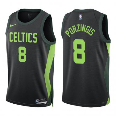 Celtics #8 Kristaps Porzingis Black City Swingman Jersey