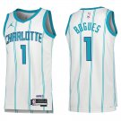 Hornets #1 Muggsy Bogues White Stripe Swingman Jersey