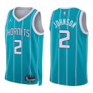 Hornets #2 Larry Johnson Teal Stripes Swingman Jersey