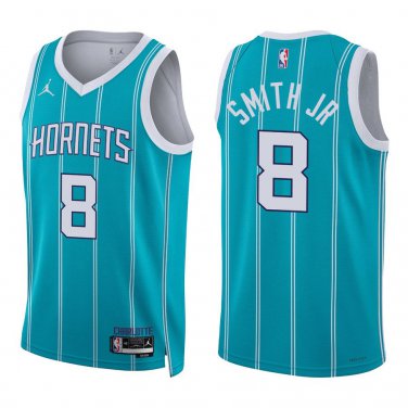 Hornets #8 Nick Smith Jr. Teal Stripes Swingman Jersey