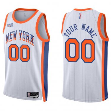 Knicks #00 Custom Name And Number White City Swingman Jersey