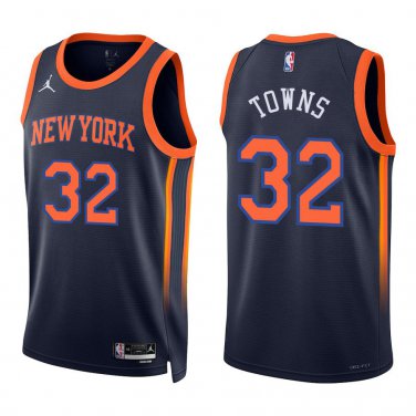 Knicks #32 Karl-Anthony Towns Navy Swingman Jersey