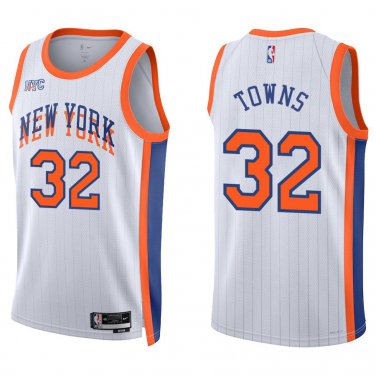 Knicks #32 Karl-Anthony Towns White City Swingman Jersey